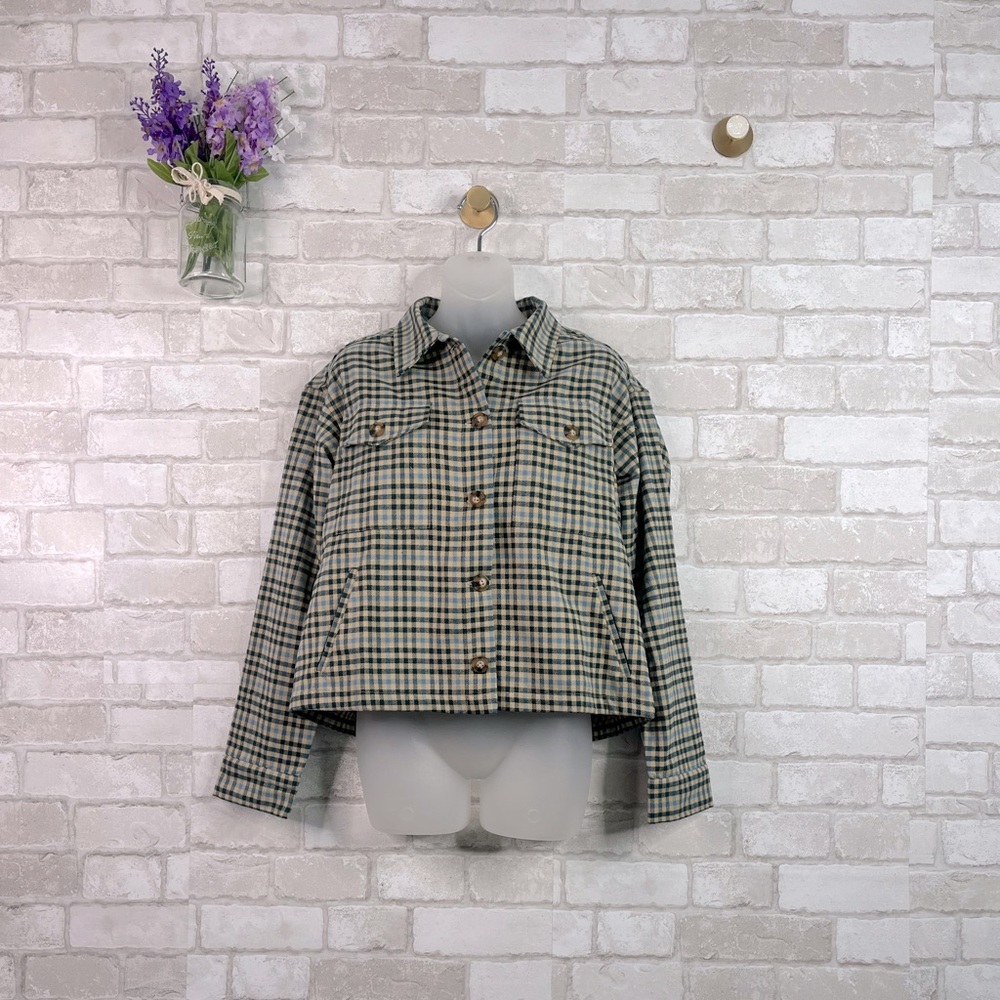 NWT Able Gianna Jacket Plaid Blue Cropped